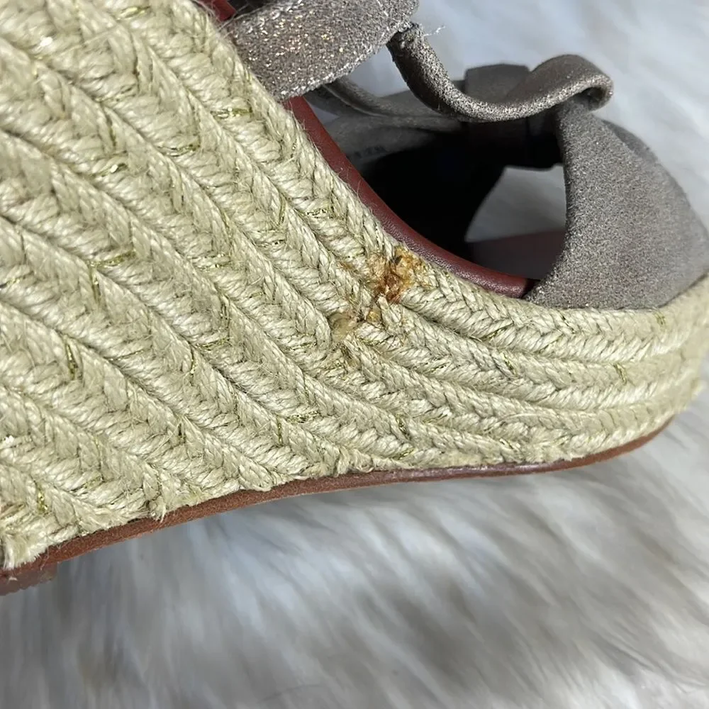 Matt Bernsen‎ Metallic Suede Knot Trim Slingback Espadrilles Sz 9
